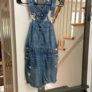 GAP Blue Denim Overalls with Distressed Accents women’s size xs